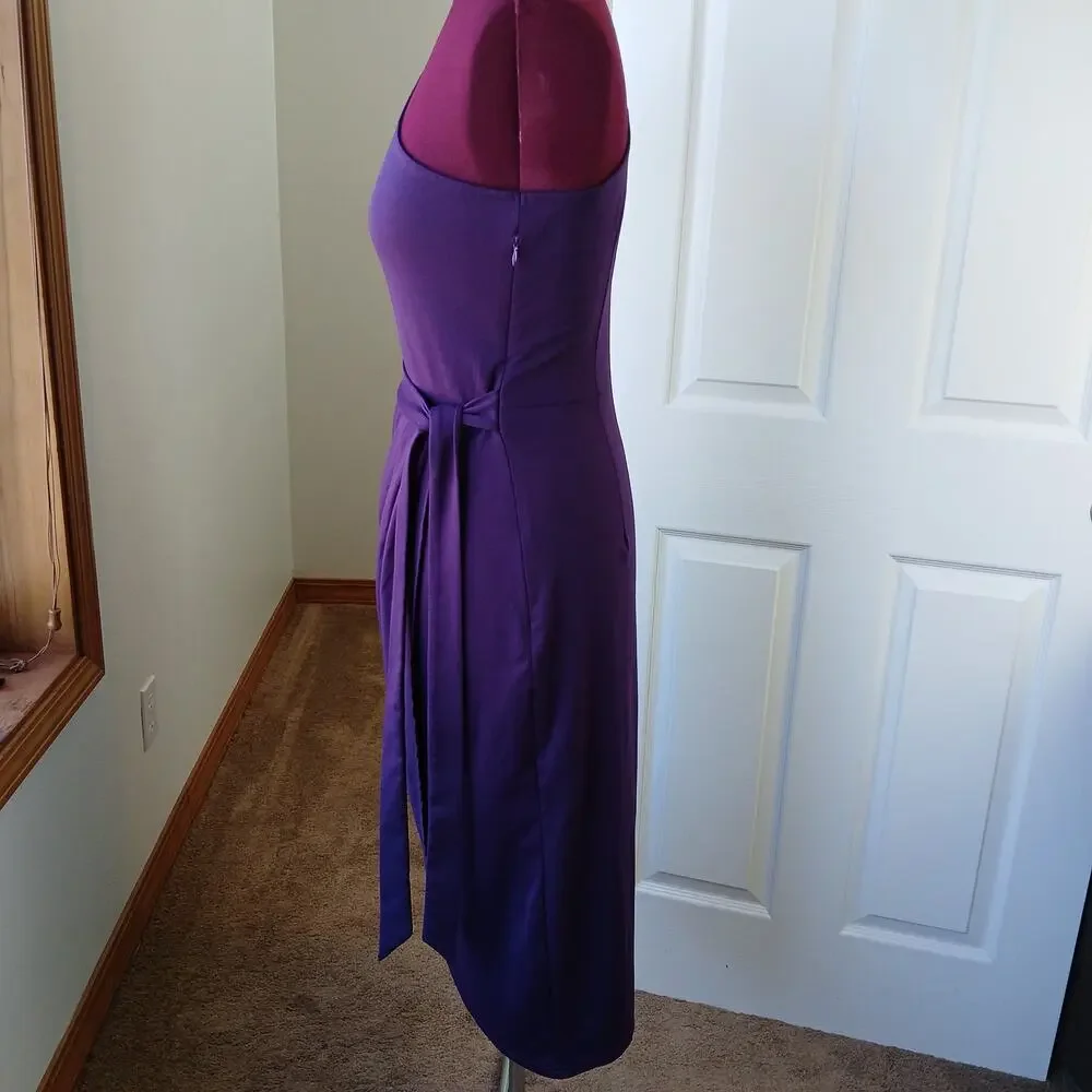 Yathon Purple One Shoulder Wrap Tie Dress XL jersey knit comfy cocktail midi - Picture 2 of 15